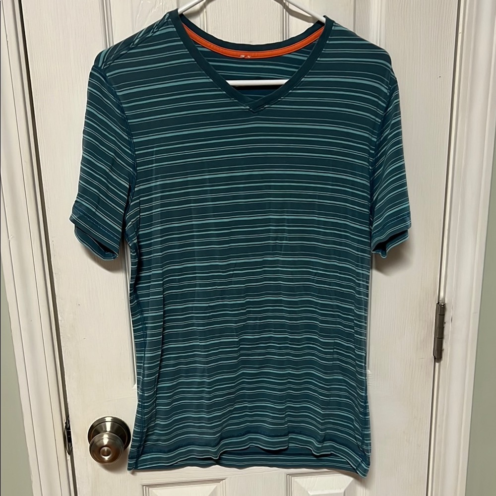 Lululemon Men’s Teal Striped V-Neck Men's Shirt